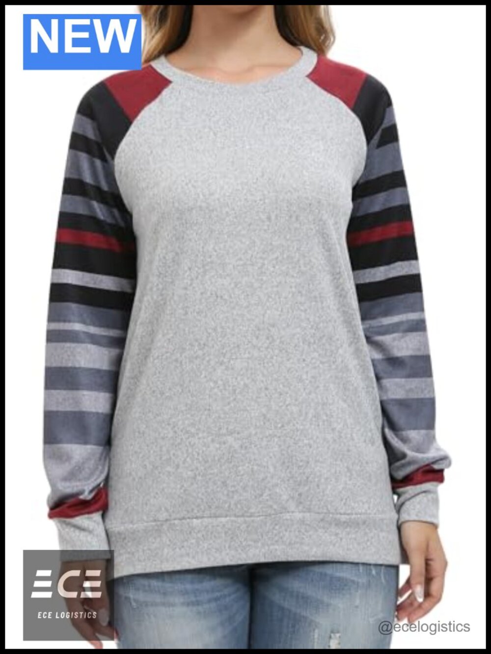 Womens Raglan Long Sleeve Tunic Top Loose High Low Hem Pullover Shirt